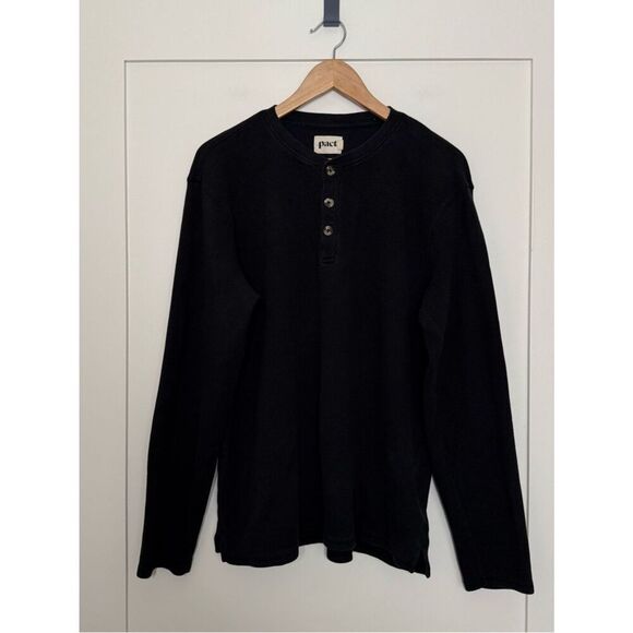Pact Other - Pact Thermal Waffle Knit Henley Top Mens Sz XL Black Long Sleeve Organic Cotton